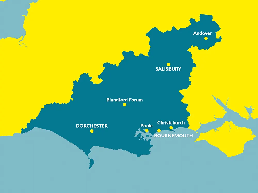 Commercial Cleaning in Dorset area map