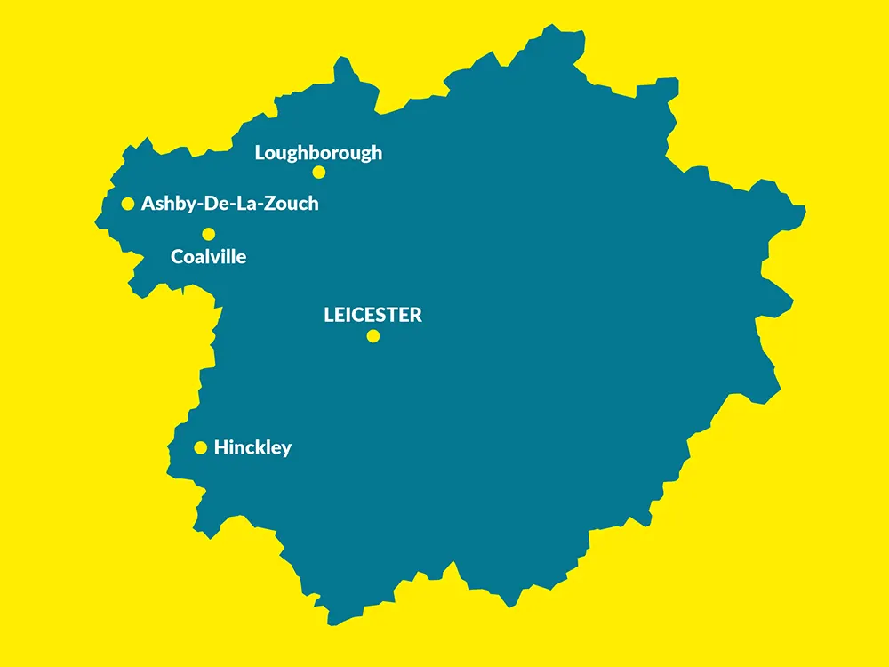 Commercial Cleaning in Leicester area map