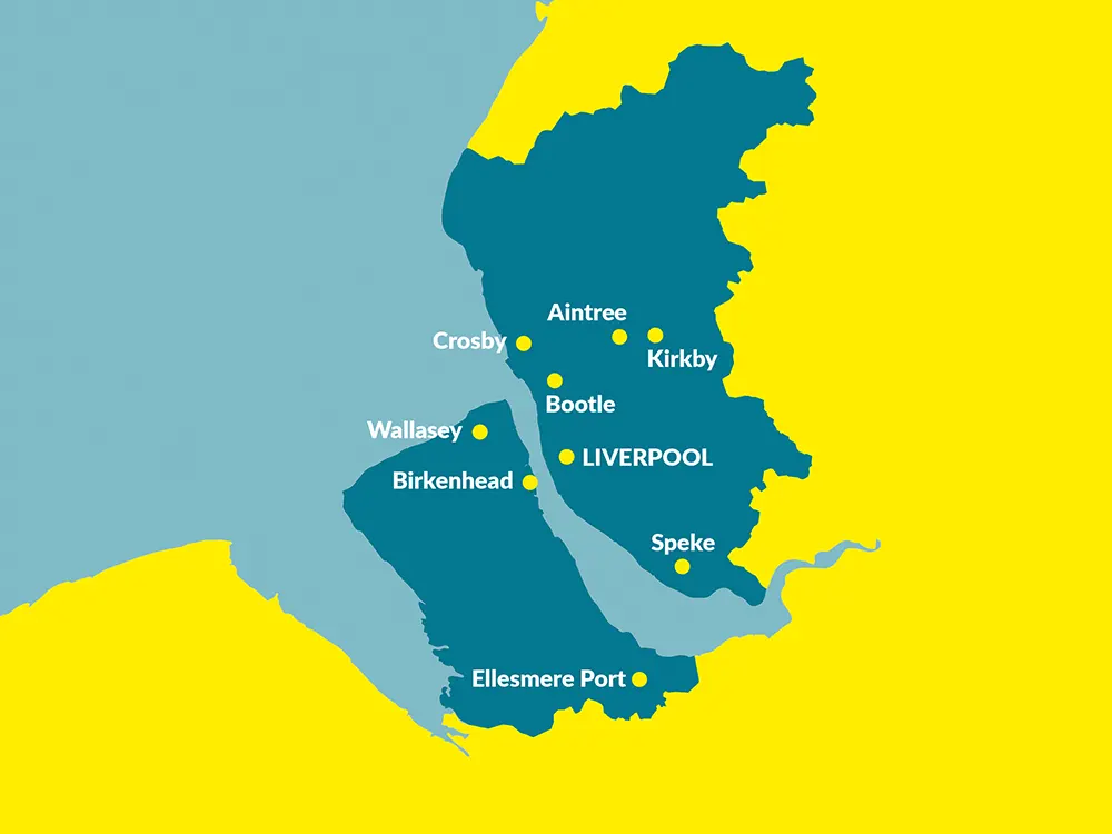 Commercial Cleaning in Liverpool area map