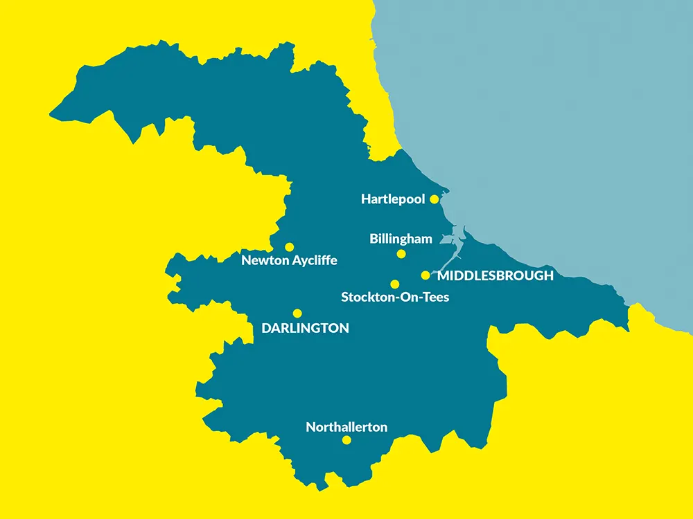 Commercial Cleaning in Teesside area map