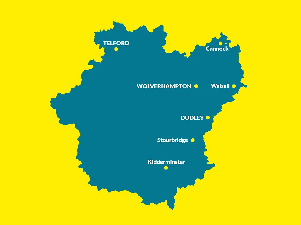 Commercial Cleaning in West Midlands area map